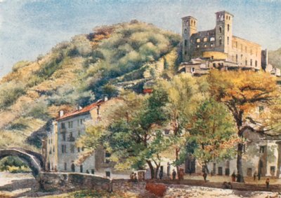 Dolceacqua, med Doria-slottet (färglitografi) av William Scott