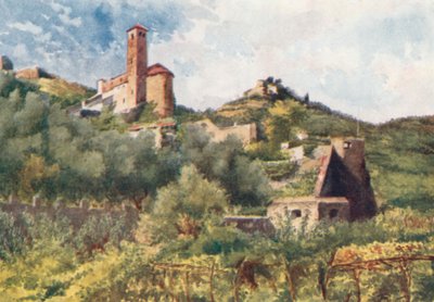 Gamla murar, Ventimiglia, och kyrkan S Michele (färglitografi) av William Scott