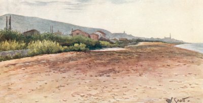 På stranden, Bordighera, tidig morgon (färglitografi) av William Scott