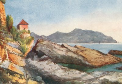 Stenar på stranden, Nervi (färglitografi) av William Scott