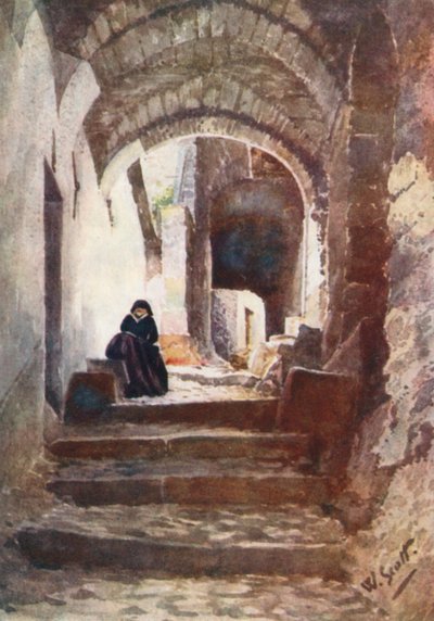 Gata i Apricale (färglitografi) av William Scott
