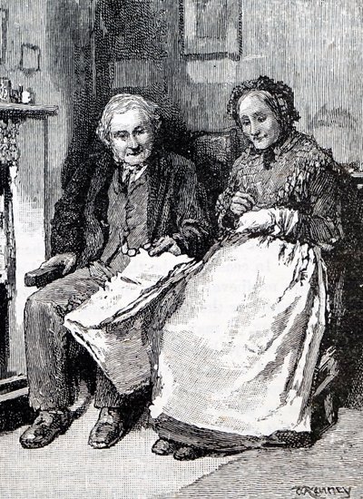 Ett äldre par. Av William Small (1843-1929), en engelsk illustratör. 1880 (gravyr) av William Small