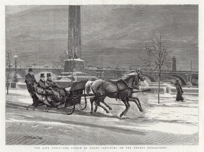 Sen frost - prinsen av Wales åker släde på Thames Bank av William Small
