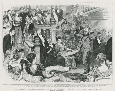 Mr Albert Chevalier sjunger en av sina coster-låtar i en salong i West End (gravyr) av William Small