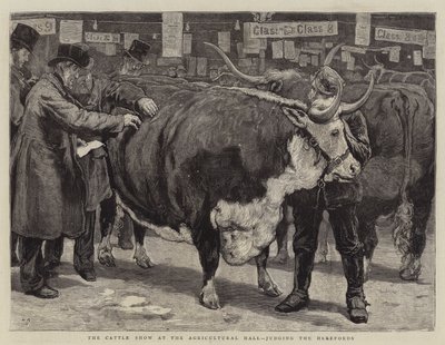Boskapsutställningen i Agricultural Hall, bedömning av Herefords. av William Small