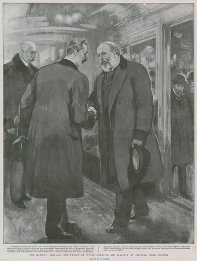 Kejsarens ankomst: Prinsen av Wales hälsar Hans Majestät vid Charing Cross Station av William Small