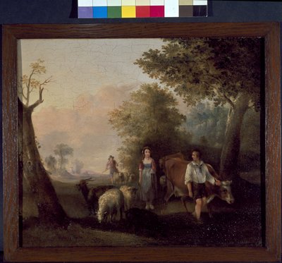 Landskap med nötkreatur och får (olja på träpanel) av William Snr. (follower of) Shayer