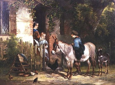 Figurer med åsnor utanför en stuga av William Snr. Shayer