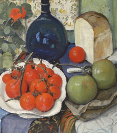 Stilleben med tomater och äpplen (olja på duk) av William Somerville Shanks