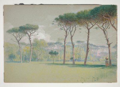 Castel Fusano: Landskap - stor gräsmatta och träd av William Stanley Haseltine
