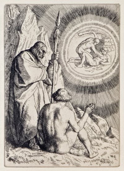 Michael ger Adam en vision från det förlorade paradiset av John Milton (1608-1674), en serie med 12 illustrationer etsade av William Strang (1859-1921) av William Strang