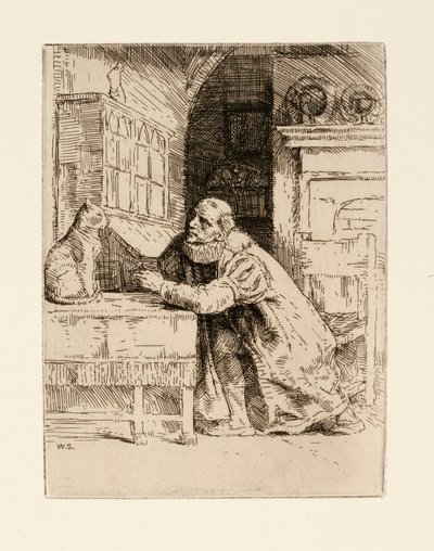 Montaigne och katten. Illustration av Izaak Walton och Charles Cotton från The Compleat Agler av William Strang