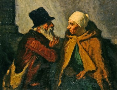 Gammalt par samtalar (olja på panel) av William Strang