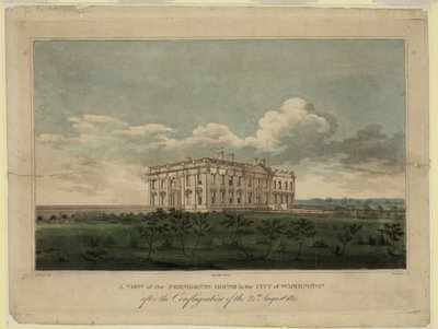 Utsikt över Vita huset i staden Washington efter eldsvådan den 24 augusti 1814, 1 av William Strickland