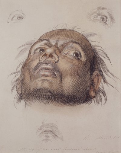 Studie av ett ostindiskt huvud, ca 1875 (krita och tvätt på papper) av William Strutt