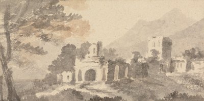 Italiensk landskap med förstört slott av William Taverner