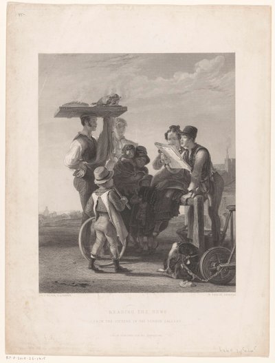 Läser från en tidning Läser nyheterna (titel på objekt) av William Taylor (prentmaker)