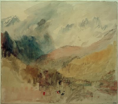 Mont-Blanc och le Chetif tittar över Pre-Saint Didier i Val dAosta av Joseph Mallord William Turner