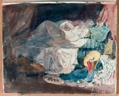 Naken flicka och en följeslagare på en säng av Joseph Mallord William Turner