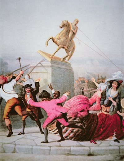 New York-patrioter drar ner statyn av George III på Bowling Green, 9 juli 1776 av William Walcutt