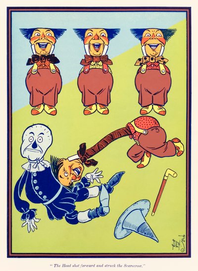 Huvdet sköt framåt och träffade fågelskrämman. från The Wonderful Wizard of Oz av L. Frank Baum av William Wallace Denslow
