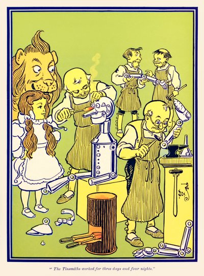 "Plåtsmederna arbetade i tre dagar och fyra nätter." från "The Wonderful Wizard of Oz" av L. Frank Baum av William Wallace Denslow