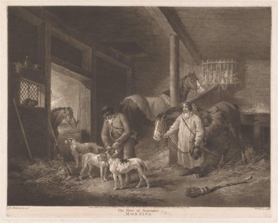 Jägare i stallet gör i ordning sina djur Den första september, morgon (titel på objekt) av William Ward