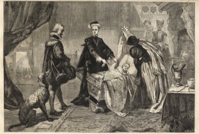 Queen Mary lämnar Stirling Castle - Marie Stuart (Marie I av Skottland) framför sin sons vagga (Jacques Stuart, Jacques VI och jag av William Ward