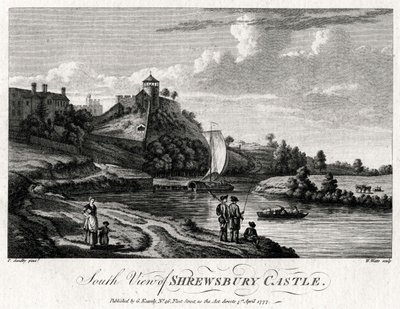 Södervy av Shrewsbury Castle, Shropshire, 1777 av William Watts