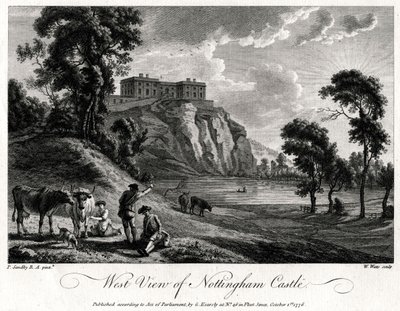 Västervy av Nottingham Castle, Nottinghamshire, 1776 av William Watts