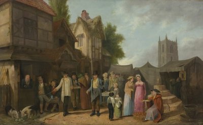 Scen utanför ett värdshus, kanske vid Long Ashton, Bristol, ca 1824 (olja på panel) av William West