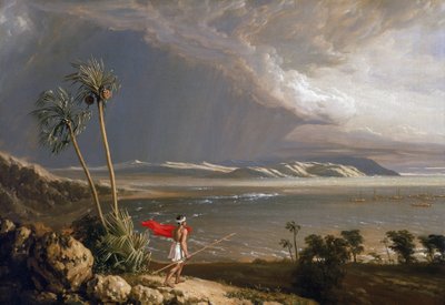 Utsikt över Malay Bay, på ön Pobassoo (Australien), i februari 1803. Olja på duk, tidigt 1800-tal, av William Westall (1781-1850). av William Westall
