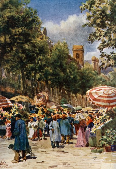 Barcelona, Ramblan (färg litho) av William Wiehe Collins