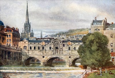Bath, Pulteney Bridge (färg litho) av William Wiehe Collins