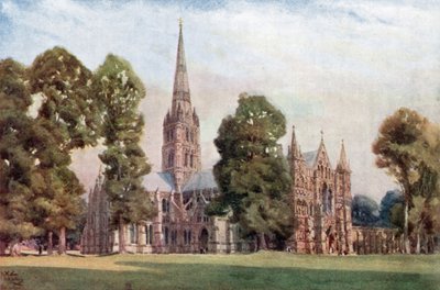 Salisbury, katedralen (färg litho) av William Wiehe Collins