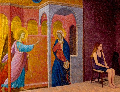 Annunciation with Seated Girl, 2020 (olja på duk) av William Wilkins