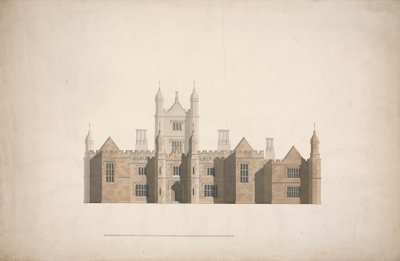 Upphöjning av en föreslagen design för Cambridge Colleges av William Wilkins