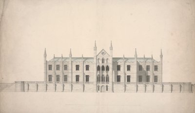 Upphöjning av en föreslagen design för Cambridge Colleges av William Wilkins