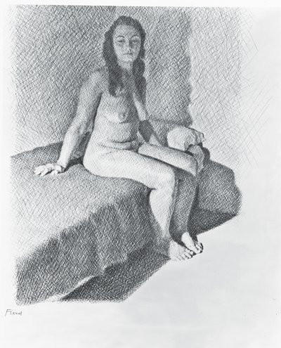 Sittande naken, ca 1968-74 (penna på papper) av William Wilkins