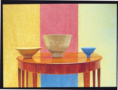 Stilleben, tre Lucie Rie-skålar av William Wilkins