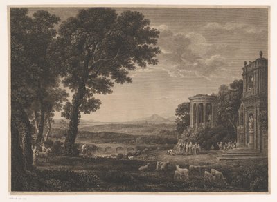 Landskap med Fadern till Psyche som offras framför Apollontemplet av William Woollett