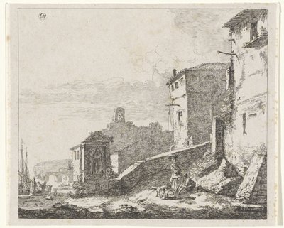 Utsikt över en by vid en hamn av William Young Ottley (possibly)