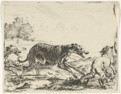 Räv och tre hundar av William Young Ottley