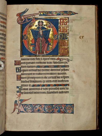 Ms 322 f.113r Psalm 109, initial D, The Holy Trinity, illustration från 
