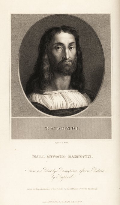 Porträtt av Marcantonio Raimondi, italiensk gravör, cirka 1470-1534 av William the Younger Holl