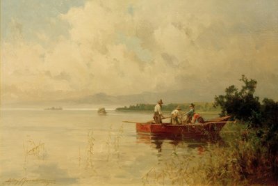 Fiskare på stranden av Chiemsee på sommaren av Willy Moralt