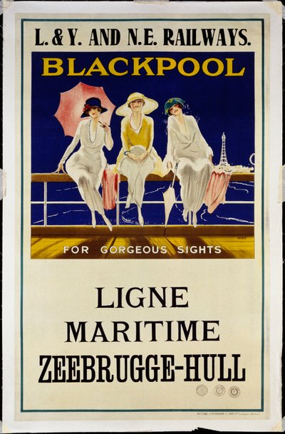 Blackpool, L.& Y. och N.E. Järnvägar, ca 1930 (litografi i färger) av Wilton Williams