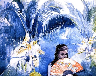 En spansk tjej med ett fan av Winslow Homer