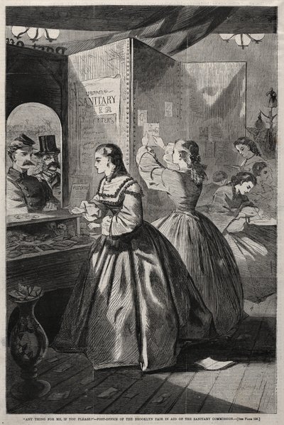 "Finns det något till mig, tack" – Postkontoret vid Brooklyn-mässan till förmån för Sanitary Commission av Winslow Homer
