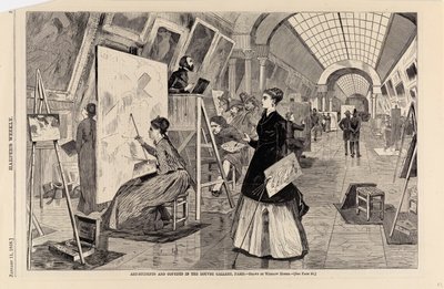 Konststudenter och kopister i Louvren-galleriet, Paris, från Harper